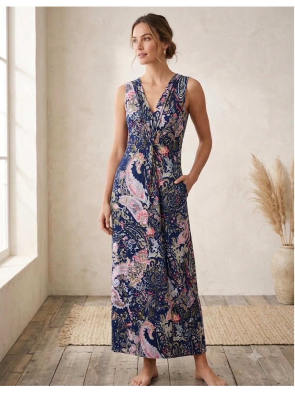 Women's Tommy Bahama Navy Pink Paisley Sleeveless Maxi Dress M